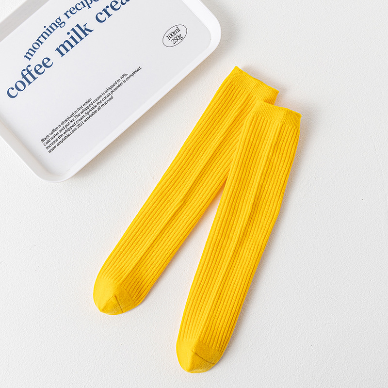 Calcetines de baile infantiles de colores brillantes, calcetines largos de color sólido para niños y niñas, calcetines hasta la pantorrilla de doble aguja, calcetines largos rectos al por mayor.