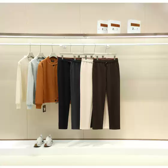 Old Money Luxury Meets Everyday Italian Wool Blend Casual Pants Tailored Fit Color-Block Drawstring Design 10156