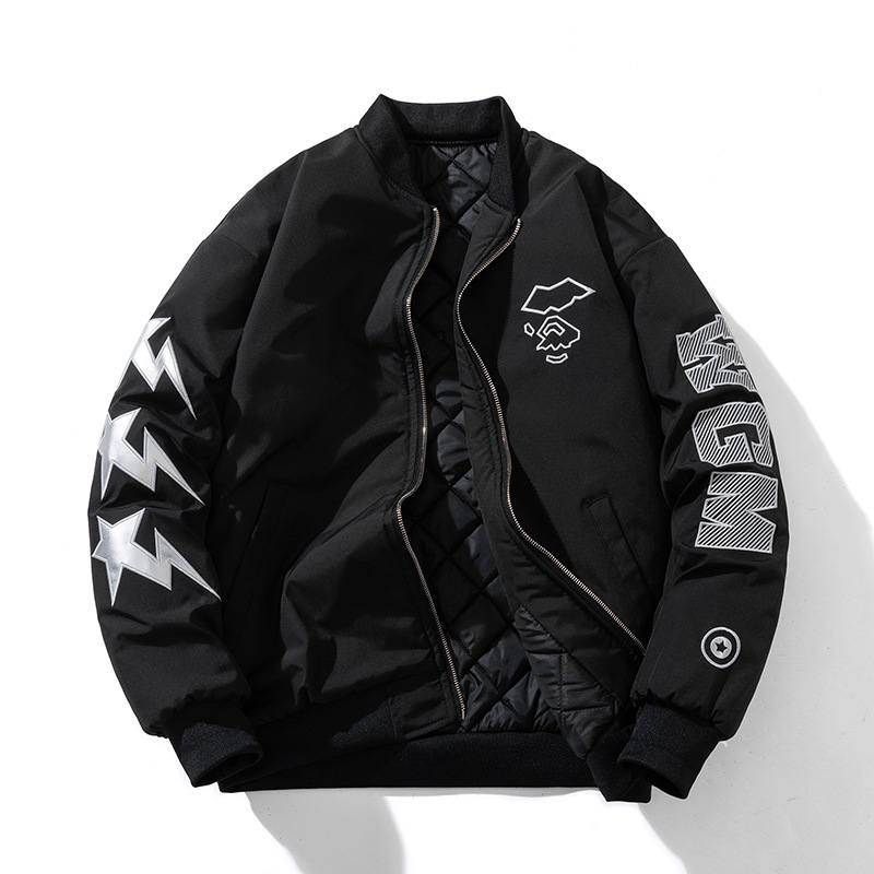 Spring, autumn and winter MA1 pilot jacket men's and women's ins fashion brand baseball cotton-padded jacket couple shark embroidery thickened coat Spring, autumn and winter MA1 pilot jacket men's and women's ins fashion brand baseball cotton-padded jacket couple shark embroidery thickened coat