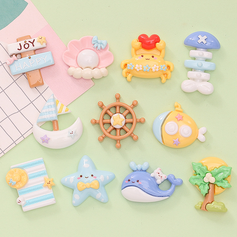 椰树帆船螃蟹鲸鱼 diy奶油胶手机壳发卡鞋扣吊坠树脂饰品配件E18