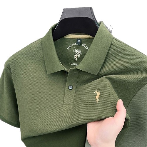 100% Cotton Short Sleeve Polo Shirt for Men 2025 Summer New Arrival Polo Shirt with Embroidered Pony Logo, Geometric Texture, Breathable T-shirt for Men