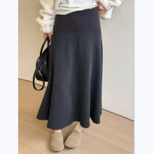 毛呢加绒半身裙2025秋冬新款韩版复古显瘦高腰a字中长款半身裙