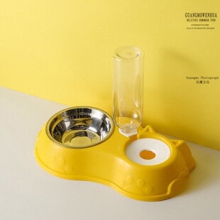 Cross-border new pet bowl dog bowl plastic double bowl cat bowl automatic drinking bowl anti-knock pet tableware supplies