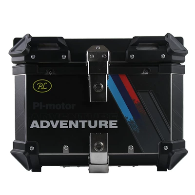 Motorcycle Tail Box, Aluminum Alloy, Waterproof, Anti-Theft, 45L Large Capacity, Non-Destructive Installation, Large Capacity Electric Vehicle Tail Box (Motorcycle trunk) - 45-blue-and-black-decal