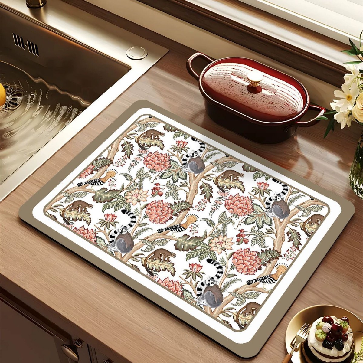 Cocina original retro americana absorbe almohadilla de drenaje almohadilla de absorción de barro de algas almohadilla de taza almohadilla de mesa antideslizante