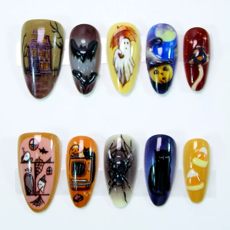 30pc3D立体万圣蜘蛛穿戴甲纯手作美甲穿戴甲高级感pressonnails甲