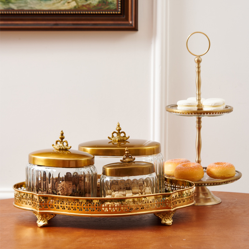 India Imported European Retro Glass Brass Snack Nut Candy Sealed Storage Storage Jar Ornaments