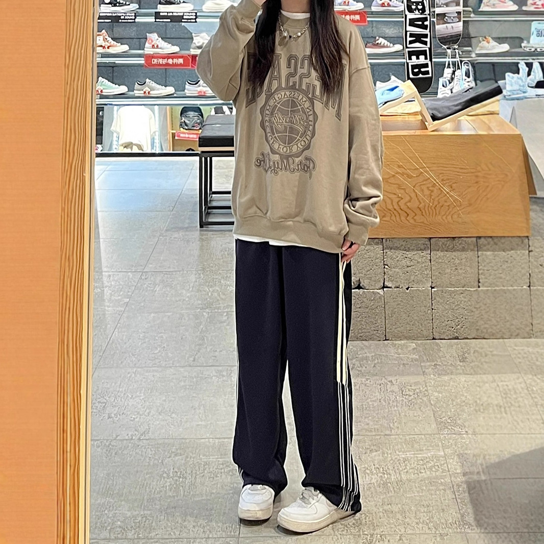 【实拍  2种质量】  春季美式条纹休闲运动裤子女