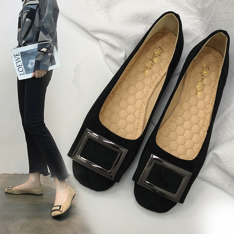 35-44 размера женская обувь большого размера плоская обувь одиночная обувь женская весна и осень корейская версия толстых ног широкая толстая божья обувь 41 большой размер 43 мягкая подошва 44