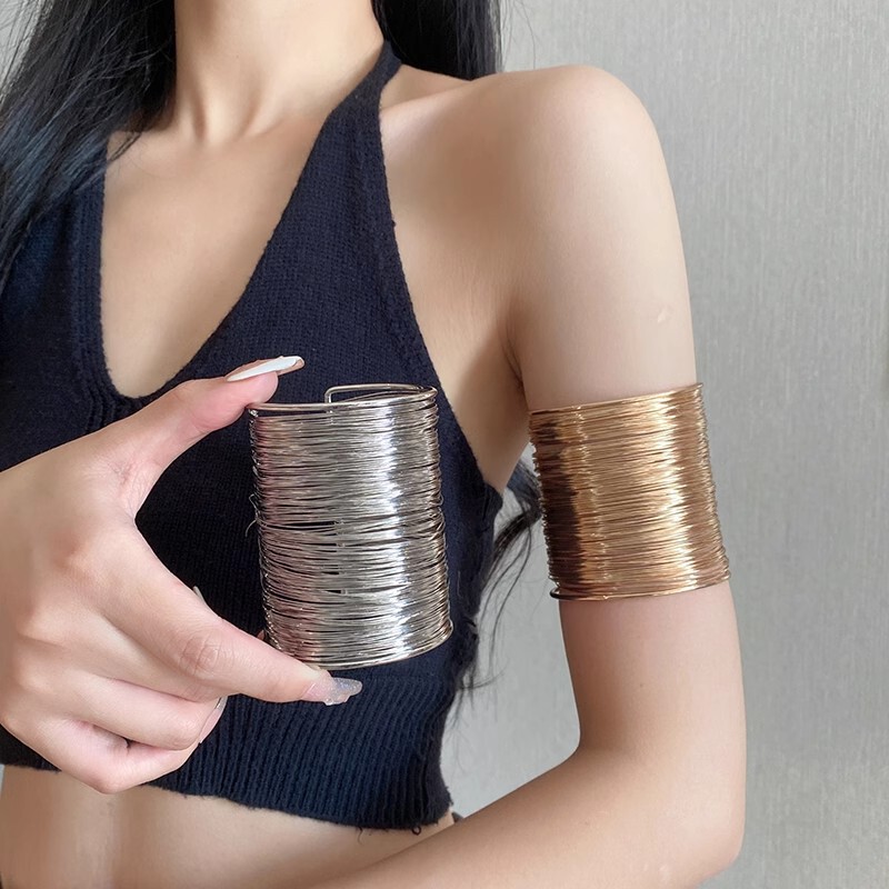 Wide Edge Metal Line Arm Ring Bracelet Arm Bracelet Ins Niche Design Bracelet Arm Bracelet Decoration Arm Big Arm Accessories