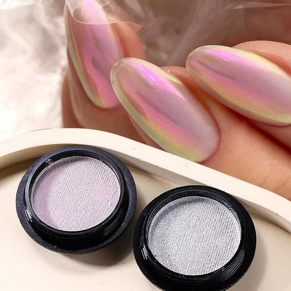 Clavo sólido Aurora polvo pequeño dulce patata embotellada hielo transparente espejo mágico brillo clavo polvo de hadas caliente con uñas de cepillo