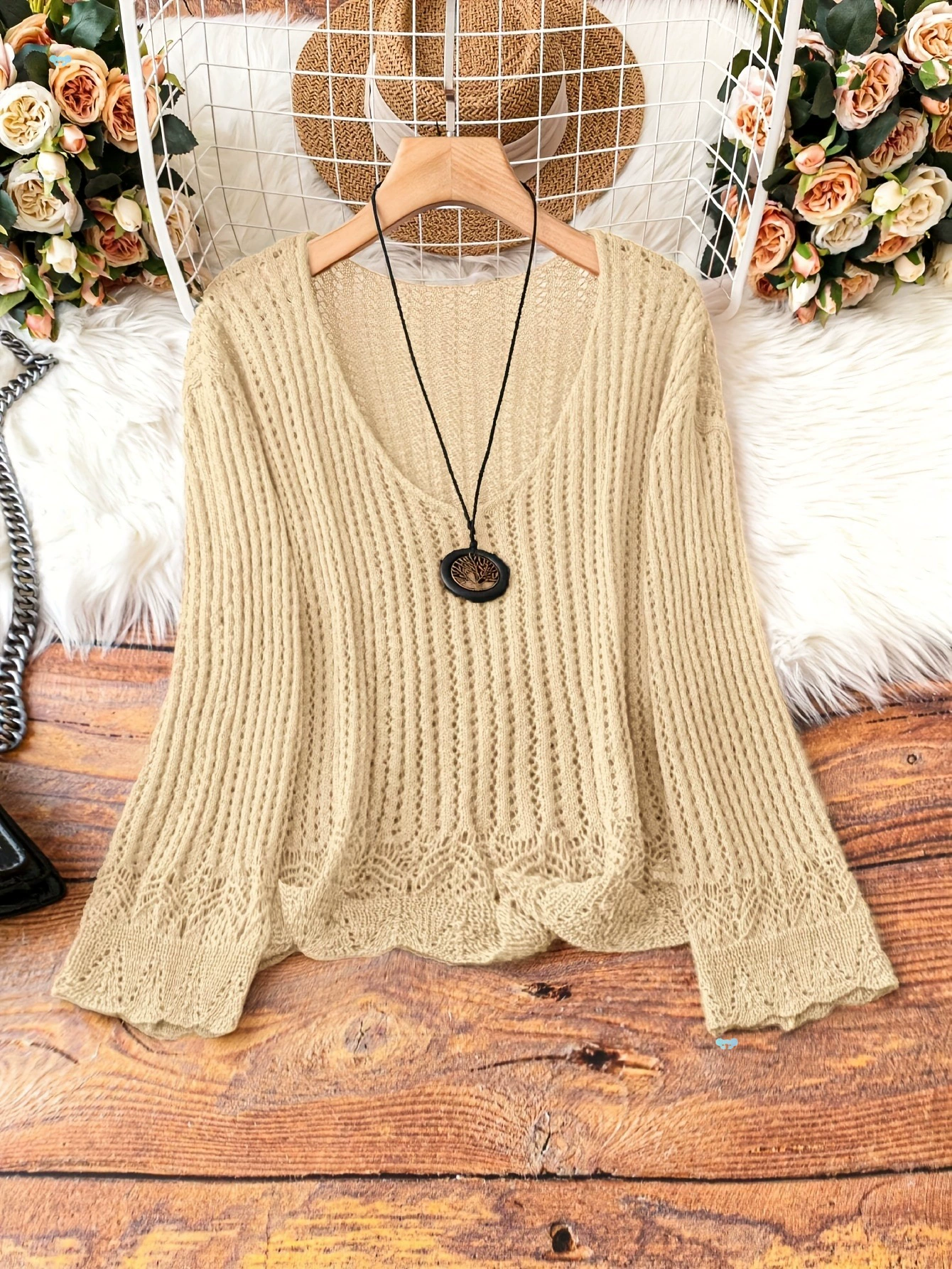 [Women'S Boho Chic Brown Knit Cardigan with Large Buttons跨境]