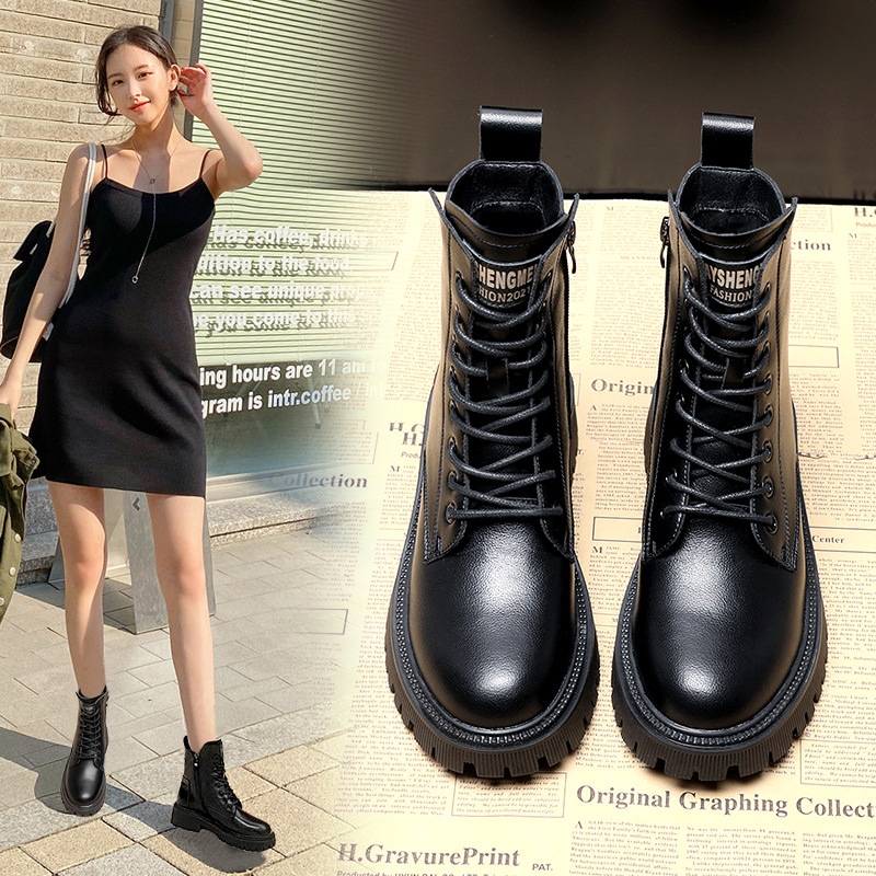 Boots Women's 2022 Autumn and Winter New Style Cowhide Fashion Thick-Soled Short Boots British Style Retro Korean Style Motorcycle Boots