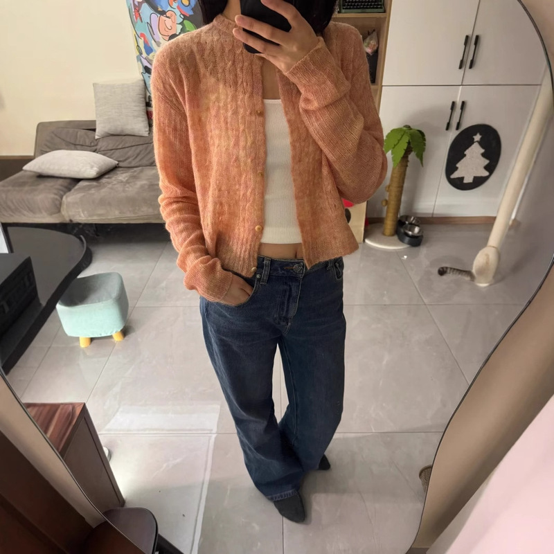 New Arrival All-Match Multicolor Alpaca Air-Sense Thin Permeable Strung Wool Knitted Crewneck Button Cardigan Jacket 5110 New Arrival All-Match Multicolor Alpaca Air-Sense Thin Permeable Strung Wool Knitted Crewneck Button Cardigan Jacket 5110