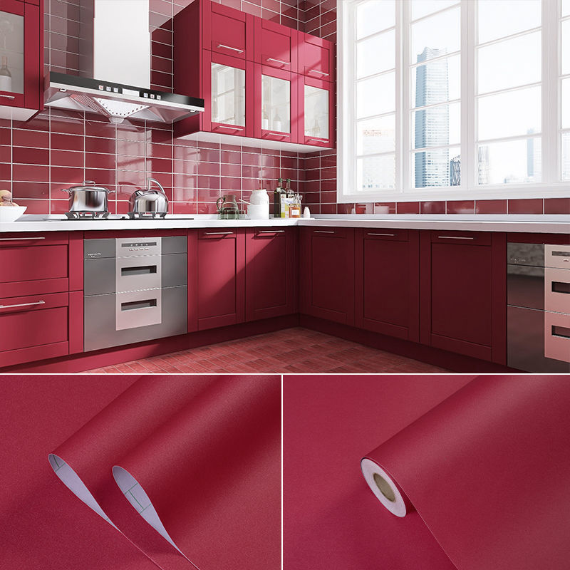 Gabinete de papel autoadhesivo rojo, renovación, muebles viejos, mesa, puerta de gabinete, papel tapiz festivo rojo chino, papel tapiz de boda