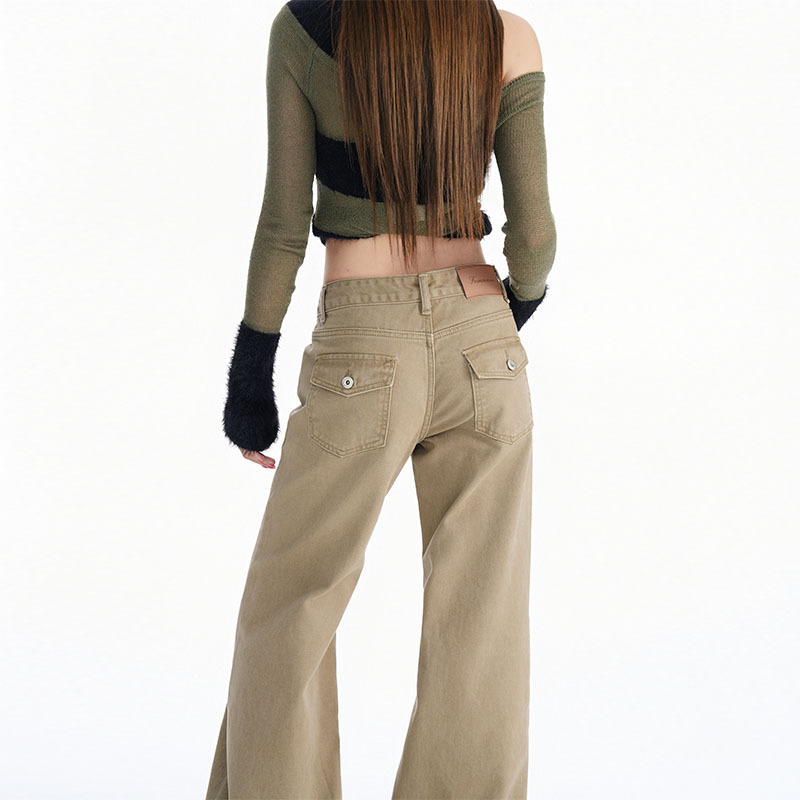 New autumn khaki low-waist, non-tight-fitting, slightly flared jeans, fashionable and versatile, slimming, bootcut, floor-length pants New autumn khaki low-waist, non-tight-fitting, slightly flared jeans, fashionable and versatile, slimming, bootcut, floor-length pants