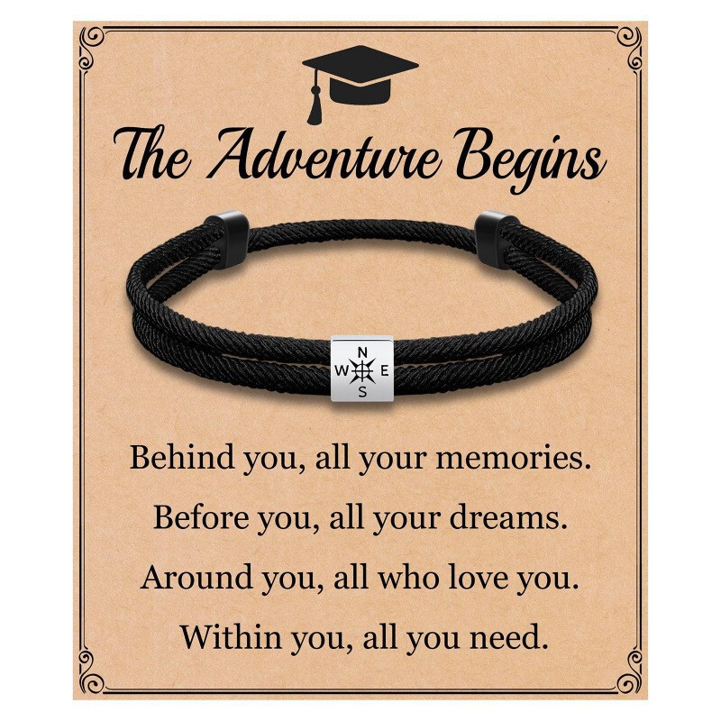 Amazon Compass Milan Rope Bracelet Alloy Square Engraved Milan Rope Braided Bracelet Silver Square Bracelet