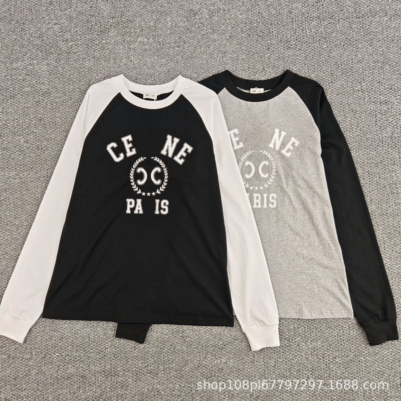 2025 夏の新スタイル Nanyou ce ルーズカジュアルスタイルコントラストカラースリーブスプライシングラウンドネック長袖 Tシャツ女性用|undefined