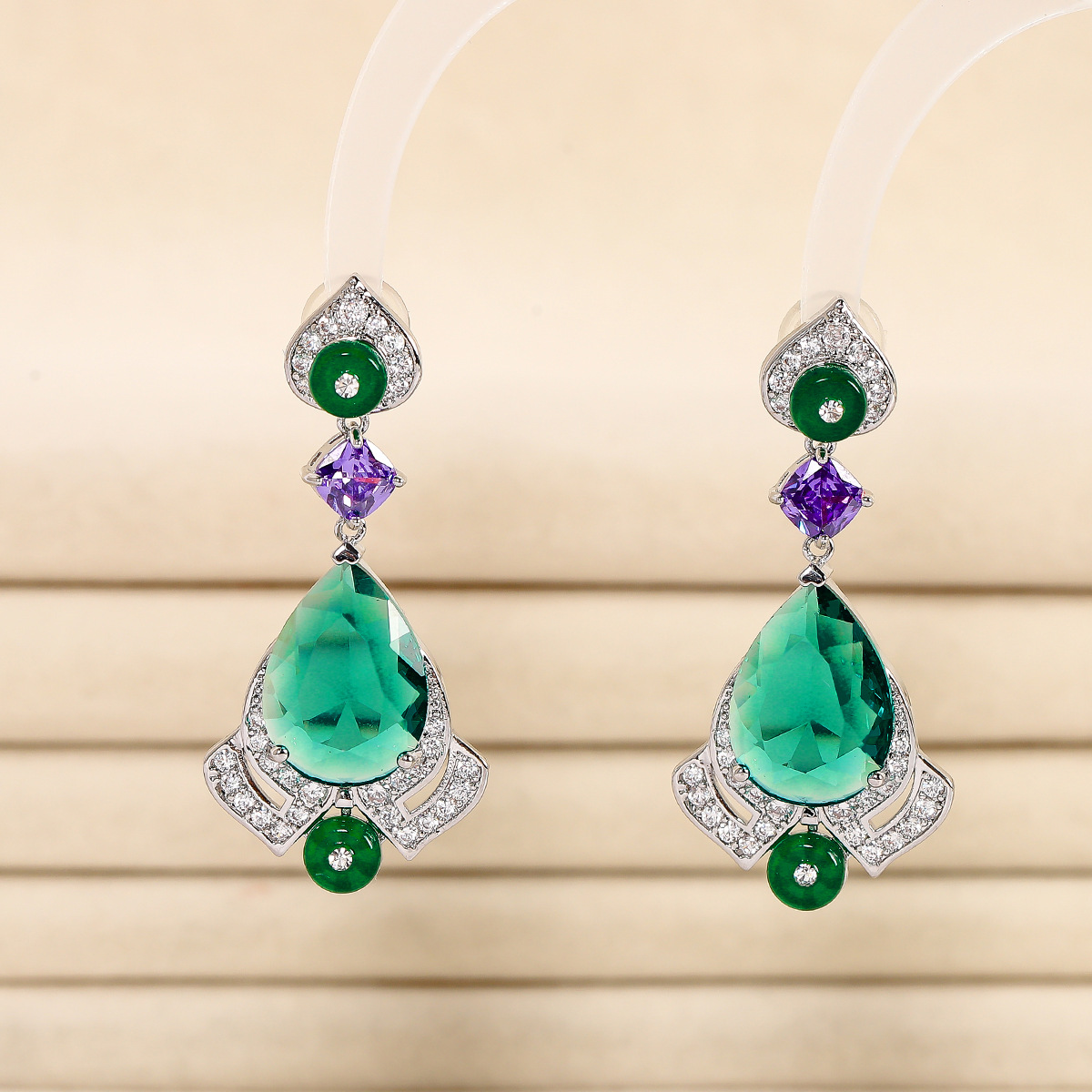 Sophisticated small earrings with zircon drop-shaped