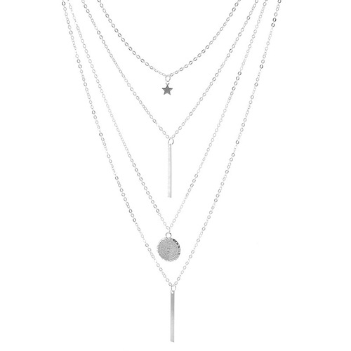 Retro Pentagram Long-Handle Pendant Multi-Layer Necklace | Trendy Four-Layer Combined Chain Set Necklace Jewelry from Europe and America