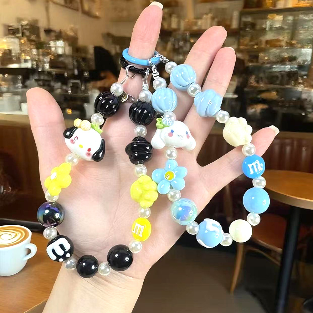 아크릴 산리오 구슬 핸드폰 스트랩 키링 알파벳 자동차 키홀더 가방걸이