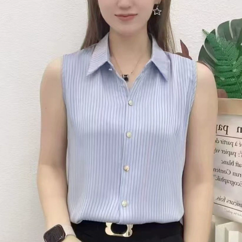 Рубашка без рукавов, весенне-летняя новая универсальная темпераментная однотонная летняя рубашка в корейском стиле, профессиональная одежда, нижняя рубашка-жилет