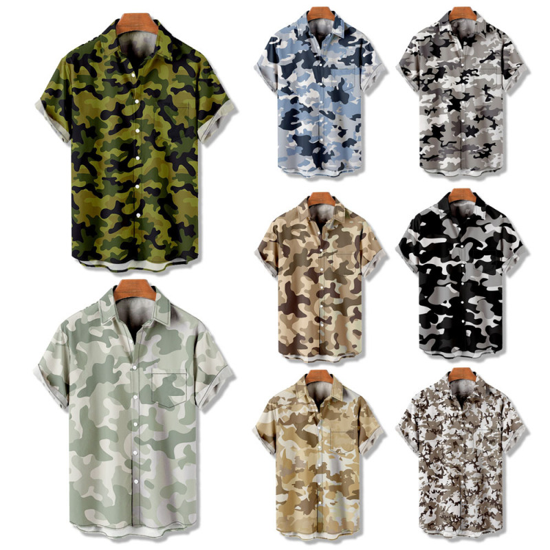 2023 new summer camouflage clothing men's short-sleeved shirt 3D printed outdoor sports casual breathable shirt