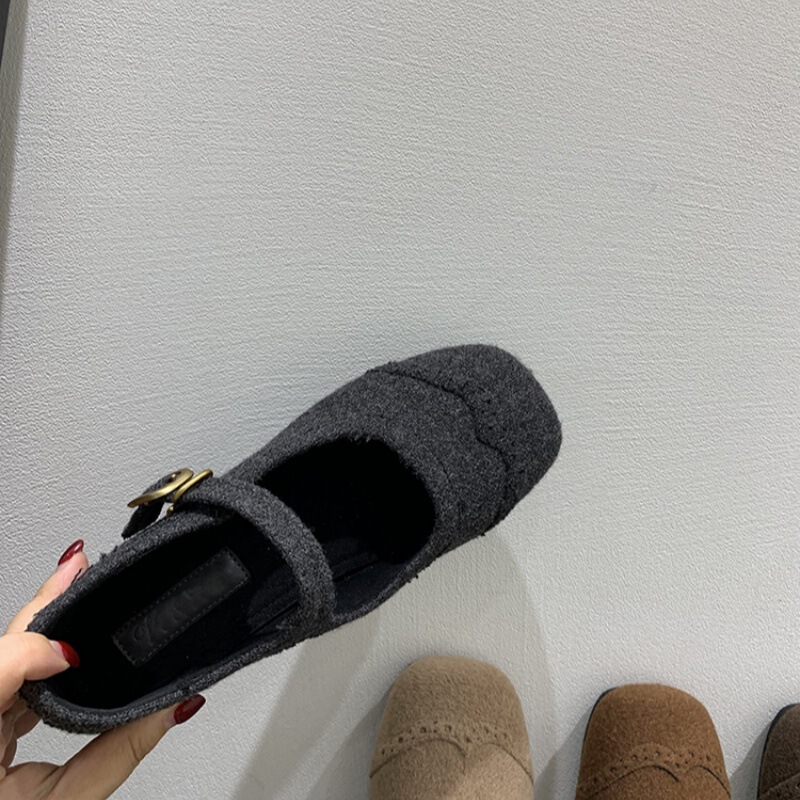 毛呢料！秋冬平底方头玛丽珍鞋女鞋配裙子2025新款法式一字带单鞋|undefined