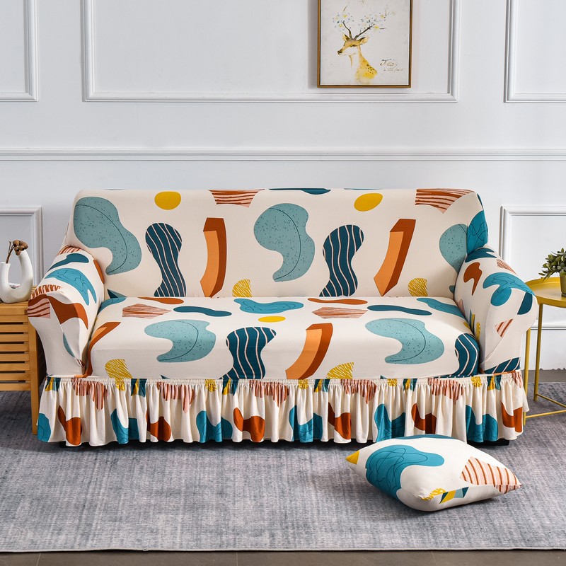 Funda de sofá elástica con faldón protector antipolvo universal_voghion.com