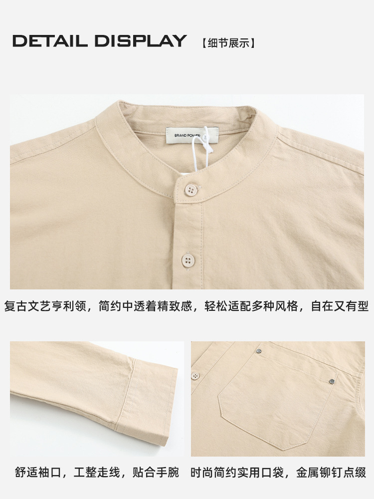 Camisas de algodón de primavera y otoño Waffle Henry cuello camiseta de manga larga camiseta de hombre chaqueta casual hombre