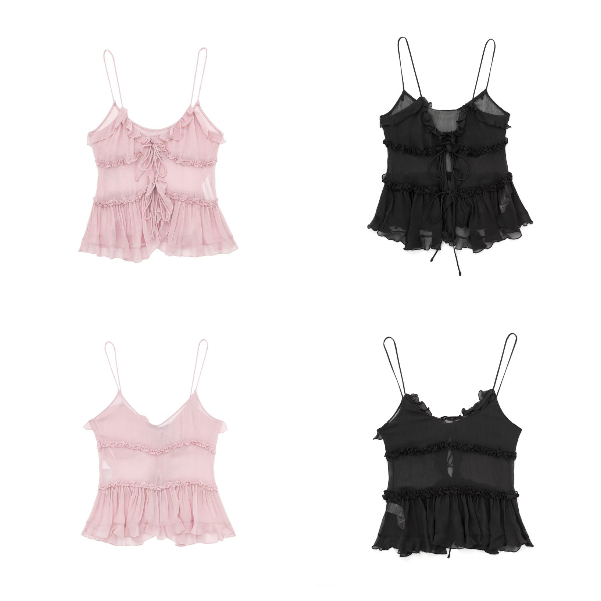 2023 Summer new European and American cross-border Women's translucent laminated decorative sexy Suspender top w085 8750