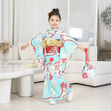 儿童和服女孩蓝色5-12小孩日本和服正装表演演出和服新品振袖套装