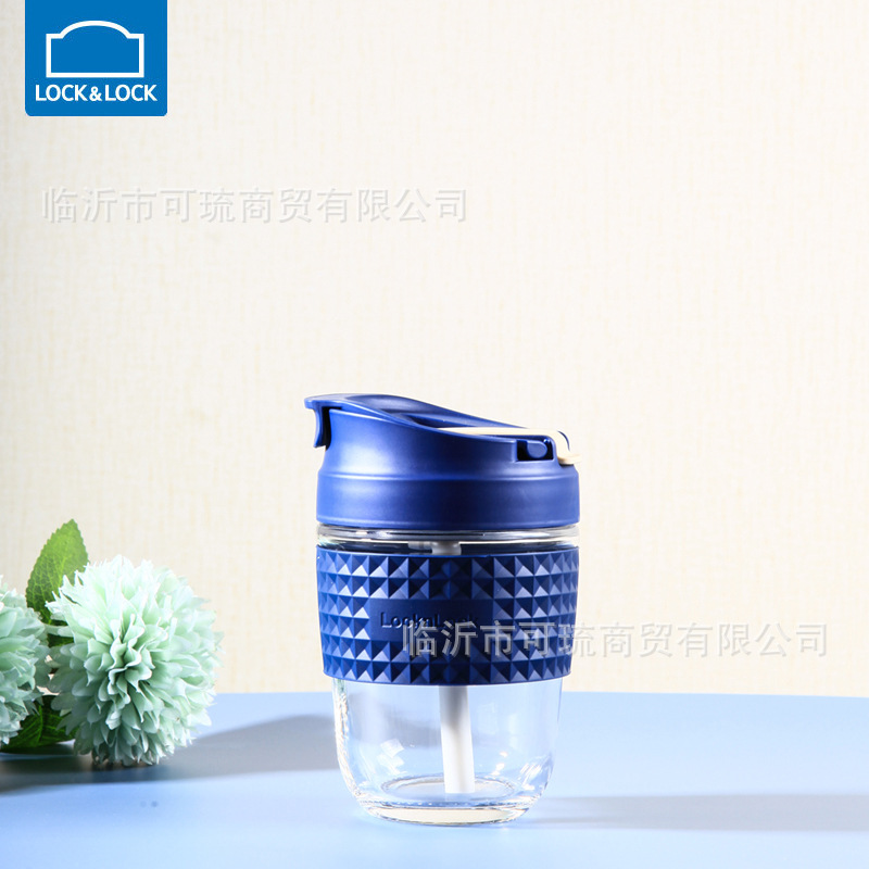 乐扣乐扣啵啵杯玻璃水杯咖啡杯大容量可爱女高颜值便携咖啡吸管杯