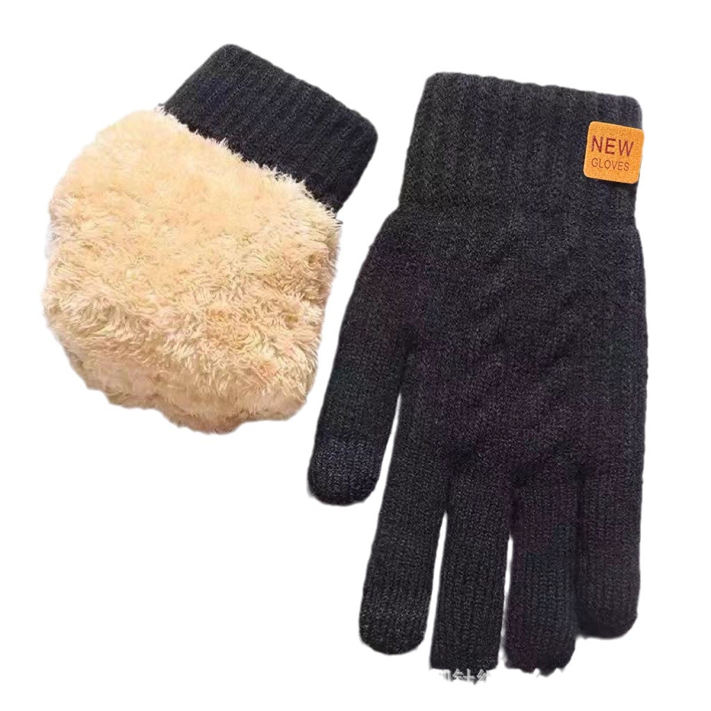Nuevos guantes para niños más guantes de punto de pantalla táctil de invierno engrosados de terciopelo para ciclismo al aire libre doble protección contra el frío y el calor al por mayor