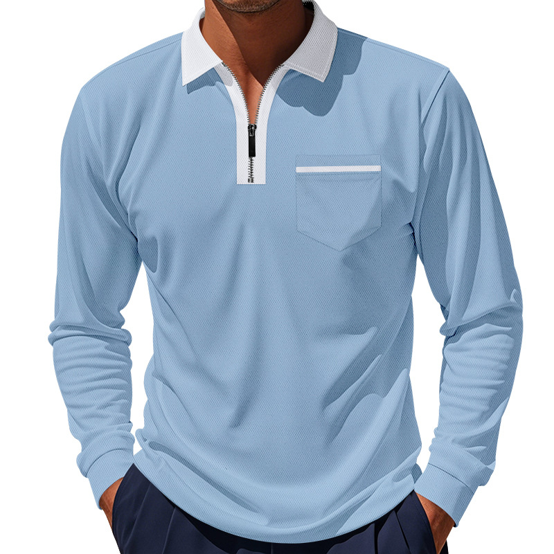 Camiseta Polo de Manga Larga para Hombre, Estilo Americano, Otoño-Invierno, Cuello con Media Cremallera, Ajustada, Camiseta Interior para Hombre
