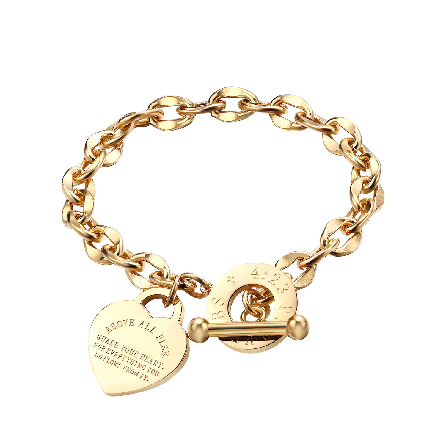 Hip-Hop, Retro Style Hot Fashion  Stainless Steel Peach Heart Tag Titanium Steel Bracelet Japanese Buckle Bracelet Wholesale