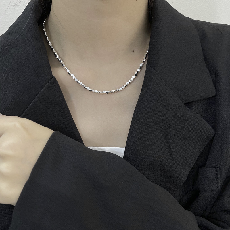 cable chain Chain Type Wedding, Travel Occasion 925 Sterling Silver Material Square Pattern Korea 925 Sterling Silver Octagonal Diamond Square Silver Necklace