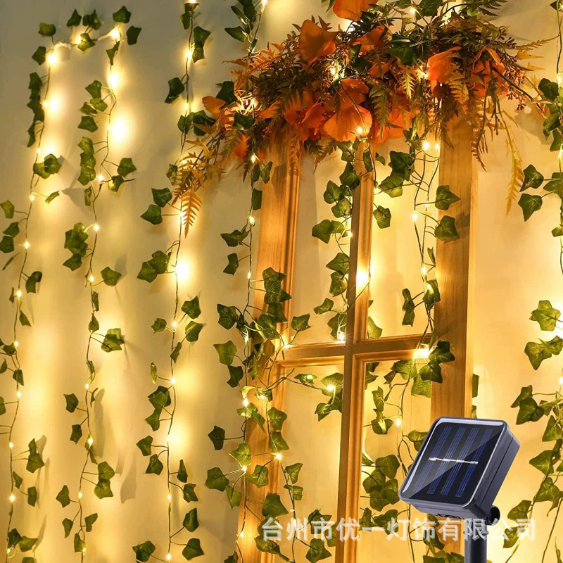 Amazon solar led rattan string lights outdoor courtyard decorative lights simulation creeper cherry blossom copper string lights