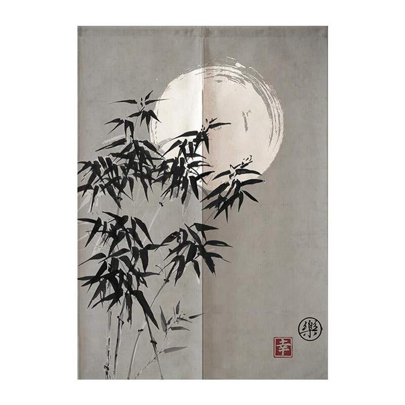 日式门帘自然绿色竹林图案隔断帘卧室免打孔魔术贴挂帘玄关短帘|undefined