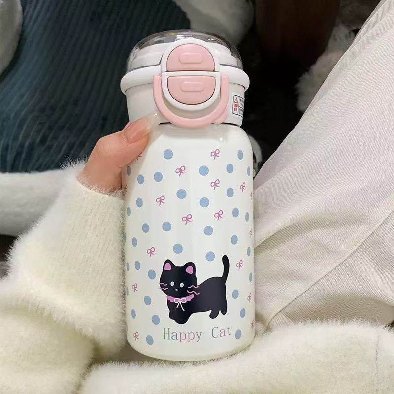 猫狗双饮316不锈钢保温杯可爱杯子学生便携提环高颜值水杯吸管杯|undefined