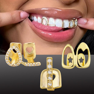 Cross-Border Hip-Hop Rap Group Fang 18K Gold Braces Personalized Fashion Single Tooth Smooth Braces Jewelry