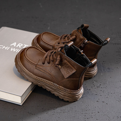 Martens, нескользящие детские зимние утепленные короткие сапоги в английском стиле для мальчиков, в британском стиле
