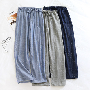 Literature and Art ~ Pure Cotton Double-layer Gauze Couple's Home Pants Spring and Autumn Men's Yarn-dyed Cotton Yarn Pajama Pants Mori Style Women's All Cotton Pants