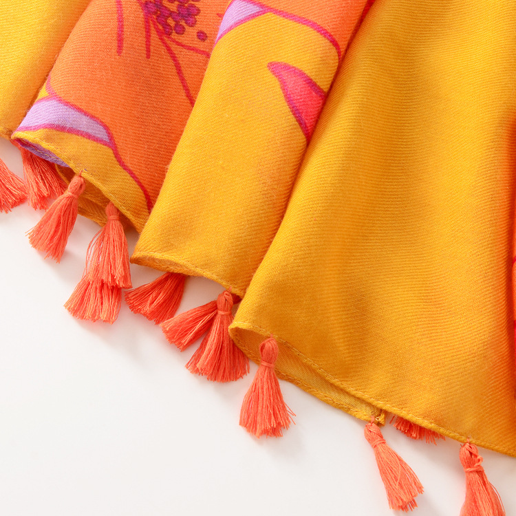 Invierno nuevo brillante grande flor decorativa caliente chal satén algodón largo borla bufanda algodón y lino sensación bufanda para mujeres