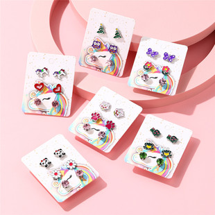 Cute Cartoon Children's Earrings Three-piece Set New Style Women's Ear Holes Niche Summer Earrings Small and Small Personality Children's Fun