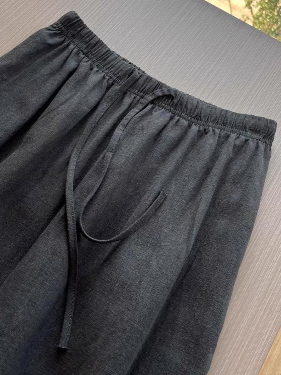 Quần culottes nữ ống rộng vải lanh phối bông mỏng mùa hè — Màu xám than