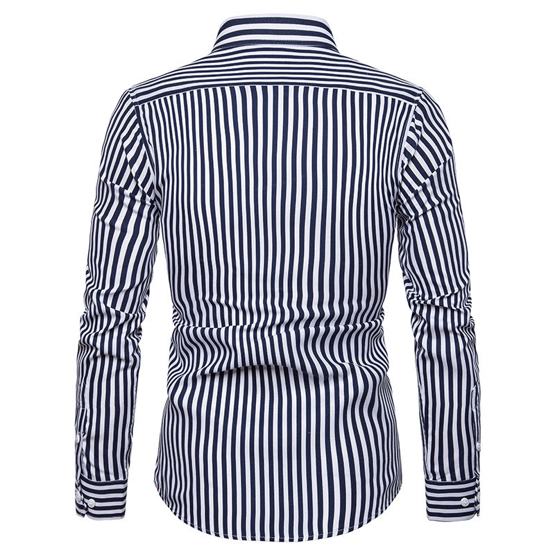 Camicia a maniche lunghe a righe da uomo casual slim autunno 2023_voghion.com