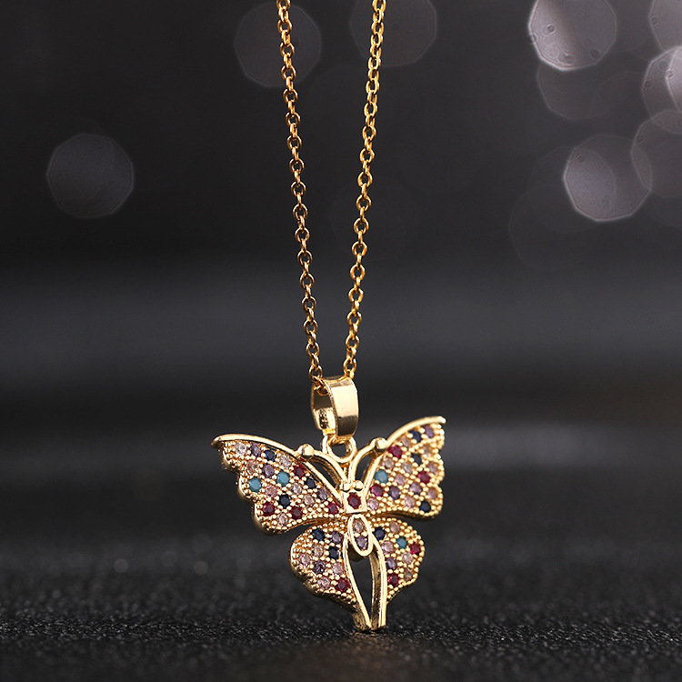 Sweet Butterfly Copper Plating Inlay Zircon Pendant Necklace 1 Piece