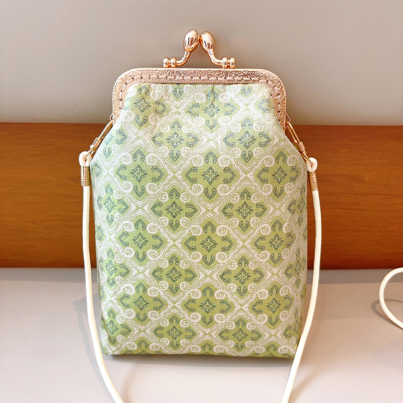 Original Handmade New Chinese Style Cheongsam Hanfu Horse-faced Skirt Retro Crossbody Mobile Phone Change Mouth Gold Bag for Women