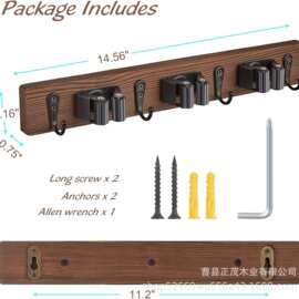 亚马逊铁木结合拖把挂钩架子木制拖把扫把挂架免打挂钩孔置物架